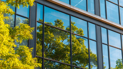 Close Detail of Office Building with Green Reflective Panels