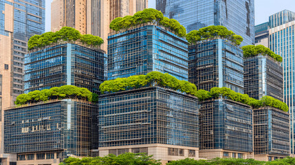 Close Detail of Office Building with Green Reflective Panels