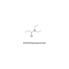 N,N-Diethylpropanamide skeletal structure. Aliphatic amide compound schematic illustration. Simple diagram, chemical formula.
