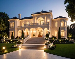 Luxurious mansion at twilight