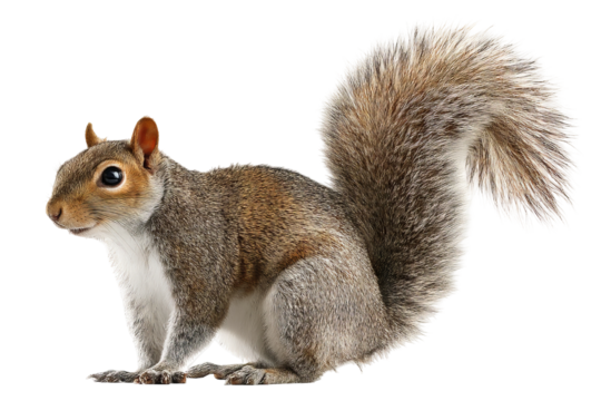 High‑resolution full‑body squirrel PNG cutout on seamless transparent background for wildlife branding, children’s educational graphics, forest‑themed designs, e‑commerce mockups