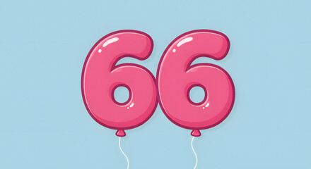 Number Sixty-six Pink Balloon Style on Light Blue Background