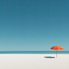 Simple beach scene with orange umbrella