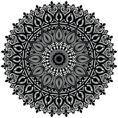 Black And White Mandala Flower. Beautiful mandala design for coloring book, lace, swirl, henna, tattoo, logo, frame, card, pattern, background and  wallpaper. 