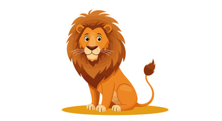 Cartoon lion sits orange fur furry mane tail with tuft friendly expression