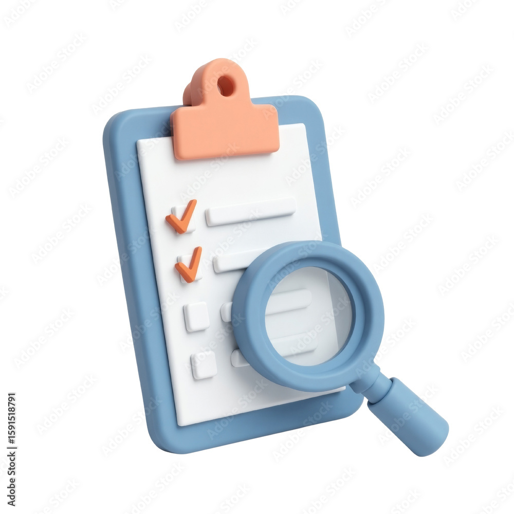 Fototapete a whimsical 3d rendering of a checklist on a clipboard, presented against a clean transparent