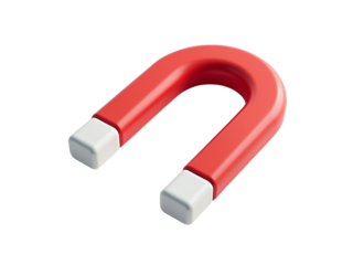 Illustration of a red horseshoe magnet with a transparent background creating an isolated and