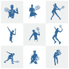 Set of Tennis Player logo design vector. Silhouette Tennis Player Template Illustration