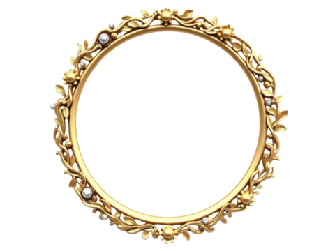 Ornate golden floral wreath frame with decorative accents on transparent background