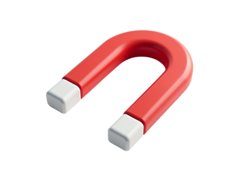Illustration of a red horseshoe magnet with a transparent background creating an isolated and