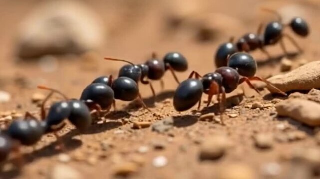 ants moving in a row,