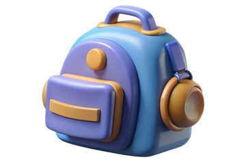 Stylized blue backpack with attached headphones for school or travel