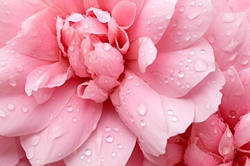 Fototapeta premium Macro image of beautiful pink peony flower with water drops, showcasing the delicate petals and vibrant color