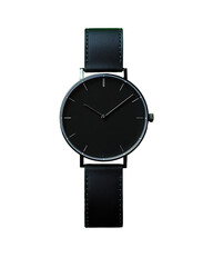 Minimalist black wristwatch with sleek design and leather strap