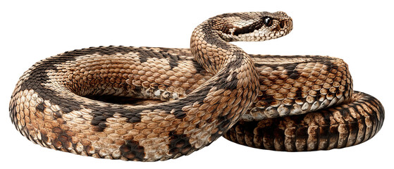 Fototapeta premium Ultra‑high‑resolution full‑body snake illustration on seamless transparent PNG background, realistic reptile scales perfect cutout for wildlife branding, nature‑themed graphic design