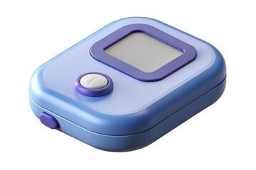Compact blue digital device with a purple frame and screen