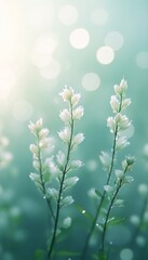 Fototapeta premium Ethereal Floral Beauty in Soft Focus Pastel Hues, Delicate Petals Glistening with Ethereal Light