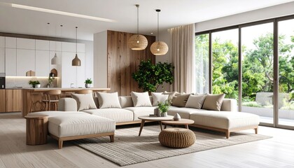 Modern minimalist living room with a view