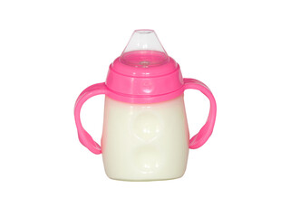 baby bottle with milk for feeding child isolated on white background