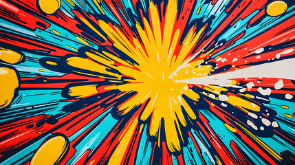 Fototapeta premium Vibrant explosion of color radiating outwards. Dynamic radial lines and splatters