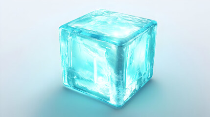 A translucent, light-blue ice cube,  glowing faintly from within.  Its edges are textured, with a slightly rough surface