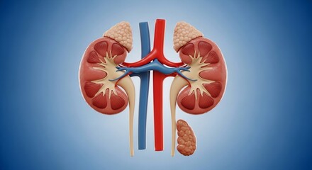 Anatomical Model of Human Kidneys and Urinary System in Medical Illustration Style