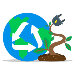Green energy concept. Ecology and environmental protection. Sustainable energy and recycling symbol. 