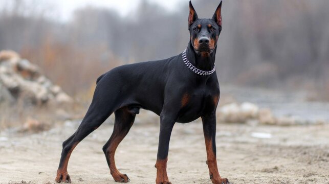 A large black and brown dog with a chain around its neck - Powered by Adobe