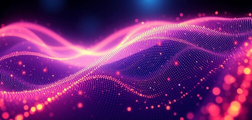 Abstract digital wave of glowing particles forming a futuristic point wave ,   ripple,  lines