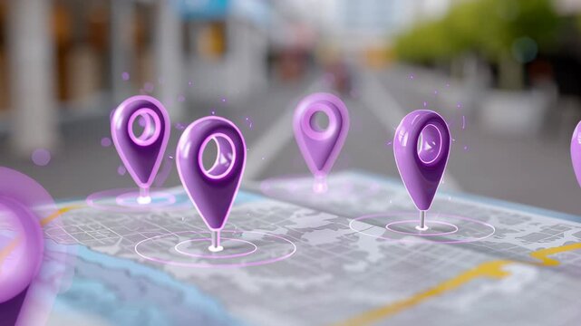 Future of map strategy through gamified learning. Follow glowing location pin along navigation route to destination