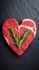 Heart-shaped steak with rosemary