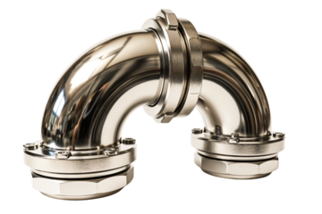 Shiny metal pipe fitting with connections isolated on white isolated on transparent background