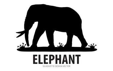 Fototapeta premium Wild mammal elephant silhouette vector icon design with large trunk and tusks, walking in nature