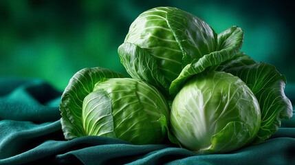 Obraz premium A bunch of cabbages sitting on top of a green cloth
