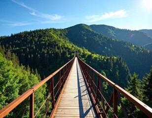Mountain suspension bridge spanning valley