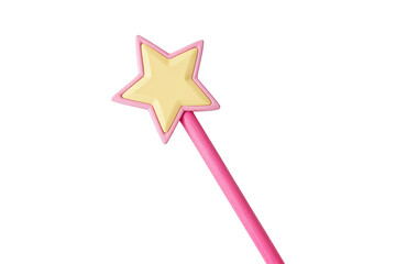 Pink magic wand with a yellow star isolated on transparent background