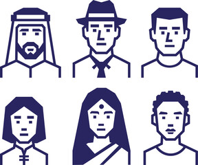 Cultural Diversity Portrait Icon Set