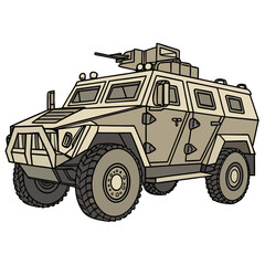 Obraz premium Armored vehicle with mounted gun and large tires military vehicle weapon