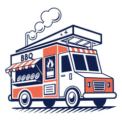 Fototapeta premium Barbecue truck with awning and food display food truck illustration