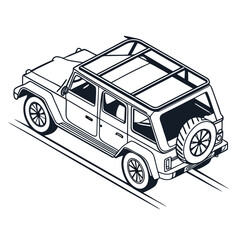Fototapeta premium Black and white convertible S U V illustration convertible suv off road vehicle