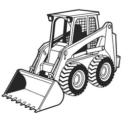 Black and white construction loader vehicle heavy equipment
