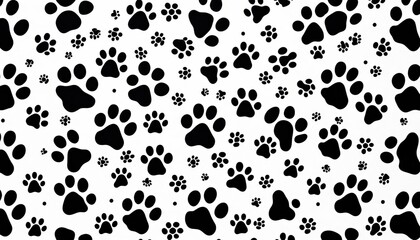 Obraz premium Seamless black paw print pattern on white background, ideal for textile or wallpaper, light, monochrome