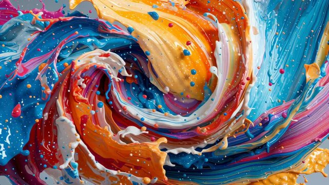 Colorful abstract swirl of paint in vibrant hues, showcasing dynamic movement and texture, creating a visually striking composition that evokes creativity and artistic expression in a contemporary sty