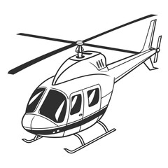 Black and white illustration of a modern passenger helicopter aircraft aviation