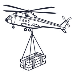 Cargo helicopter lifting strapped cargo transport sling