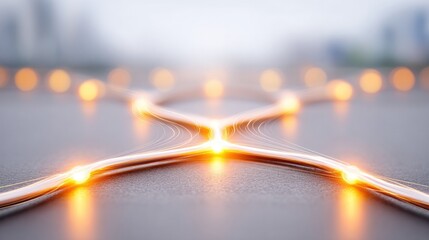 Illuminating Network: A network of glowing lines converges and diverges, forming a luminous, intricate web in a modern architectural setting.