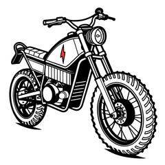 Fototapeta premium Electric motorcycle with rugged tires and lightning bolt emblem off road vintage style