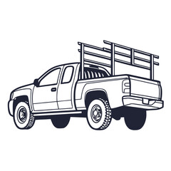 Dark blue pickup truck with metal rack flatbed vehicle © Ghgs
