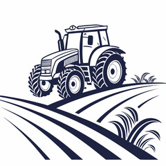 Dark blue tractor on a farm field agriculture plowing