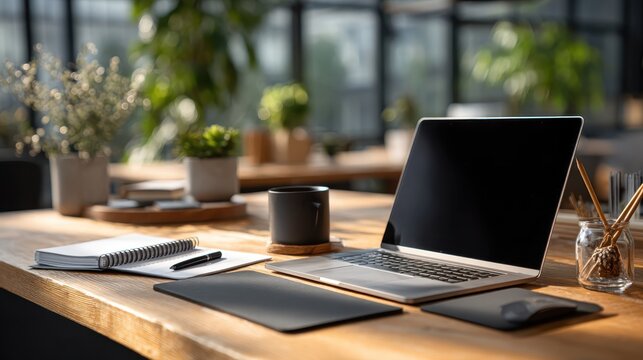 Modern Workspace with Sunlit Plants